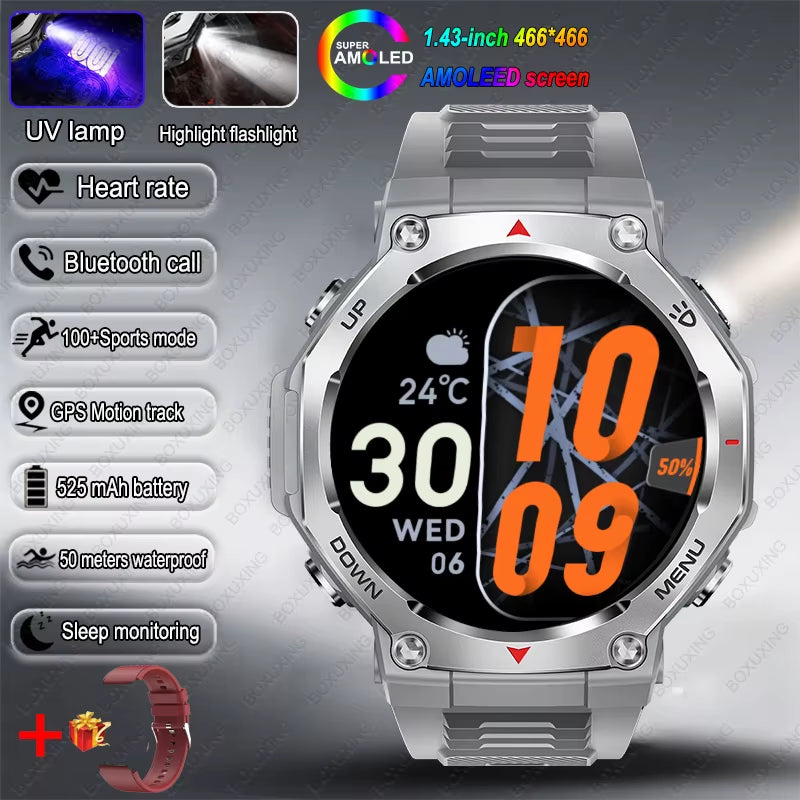 New Military Outdoor Sports Smart Watch GPS Motion Track 5 ATM Waterproof Heart Rate HD Bluetooth Call Smartwatch Men for Xiaomi