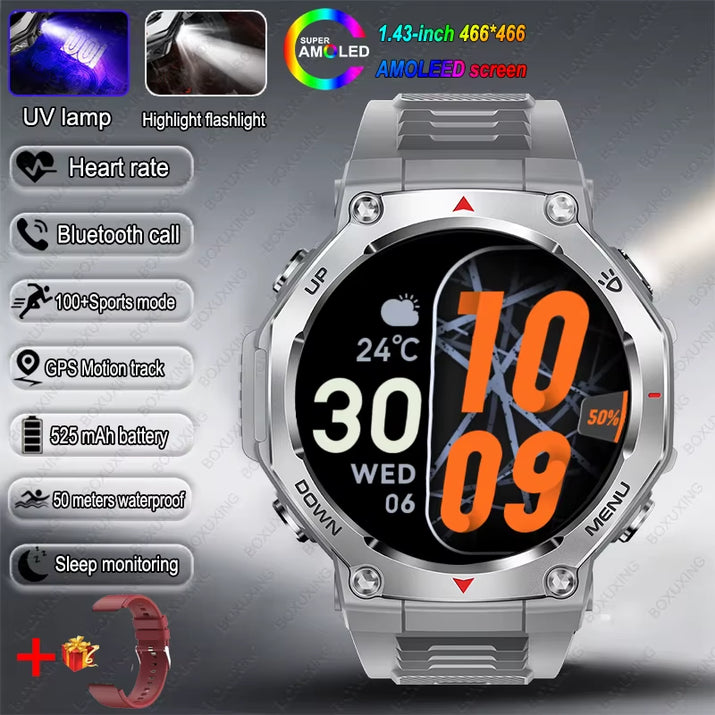 New Military Outdoor Sports Smart Watch GPS Motion Track 5 ATM Waterproof Heart Rate HD Bluetooth Call Smartwatch Men for Xiaomi