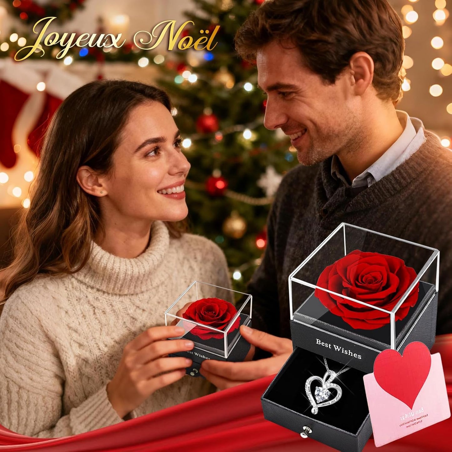 Rose Eternelle Rouge,Femme Boîte De Roses,Fleur Conservée,Rose Stabilisée,Cadeau Pour Elle La Anniversaire Saint Valentin Noël Fête Des Mères Cadeaux Pour Sa Femme Maman Grand-Mère Copine