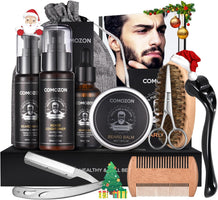 Kit Barbe Homme Complet 12 En 1, Kit De Soin Barbe Homme Avec Rouleau Barbe Contenir Huile Barbe, Shampoing Barbe,Crèmes De Barbe, Peigne Barbe,Ciseaux Barbe,Brosse À Barbe, Rasoir, 10 Lames Barbe