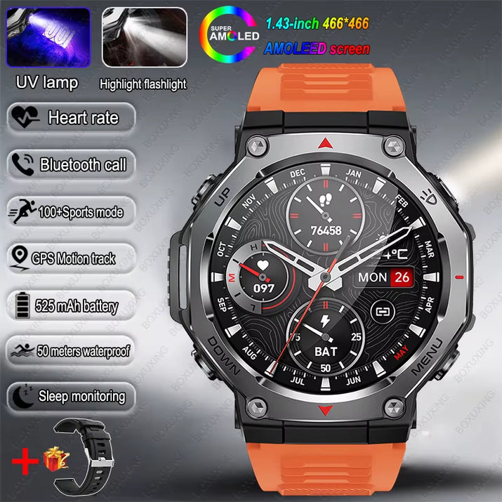 New Military Outdoor Sports Smart Watch GPS Motion Track 5 ATM Waterproof Heart Rate HD Bluetooth Call Smartwatch Men for Xiaomi
