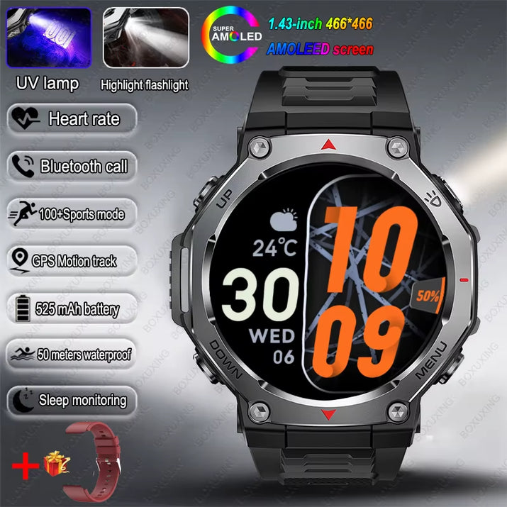 New Military Outdoor Sports Smart Watch GPS Motion Track 5 ATM Waterproof Heart Rate HD Bluetooth Call Smartwatch Men for Xiaomi