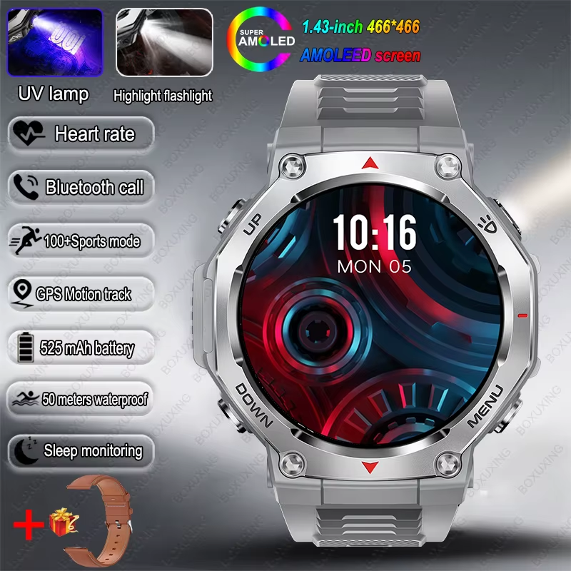 New Military Outdoor Sports Smart Watch GPS Motion Track 5 ATM Waterproof Heart Rate HD Bluetooth Call Smartwatch Men for Xiaomi