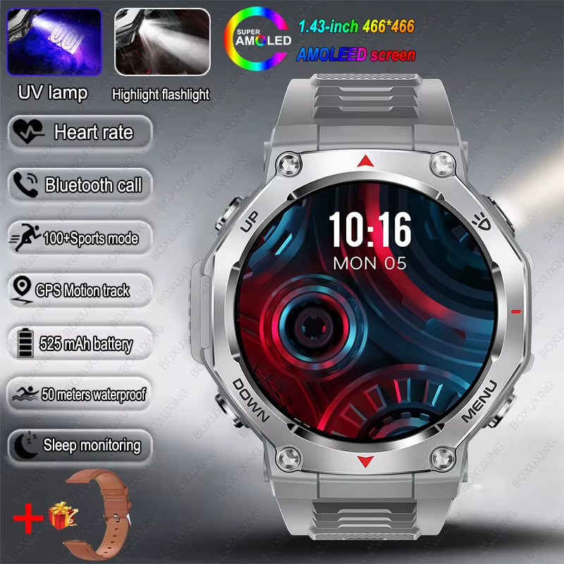 New Military Outdoor Sports Smart Watch GPS Motion Track 5 ATM Waterproof Heart Rate HD Bluetooth Call Smartwatch Men for Xiaomi