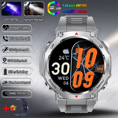 New Military Outdoor Sports Smart Watch GPS Motion Track 5 ATM Waterproof Heart Rate HD Bluetooth Call Smartwatch Men for Xiaomi