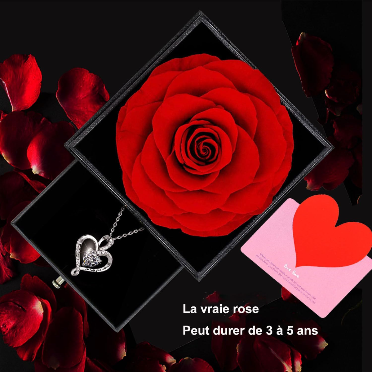 Rose Eternelle Rouge,Femme Boîte De Roses,Fleur Conservée,Rose Stabilisée,Cadeau Pour Elle La Anniversaire Saint Valentin Noël Fête Des Mères Cadeaux Pour Sa Femme Maman Grand-Mère Copine