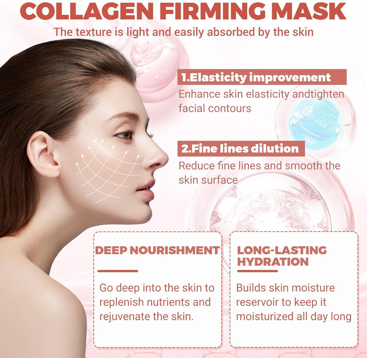 4 Pcs Bio-Collagen Real Deep Mask, Masque Collagene Korean, Anti-Âge Mask Collagen, Collagène Masque Soluble, Masque Hydratant Visage Pour Les Peaux Sèches Ternes