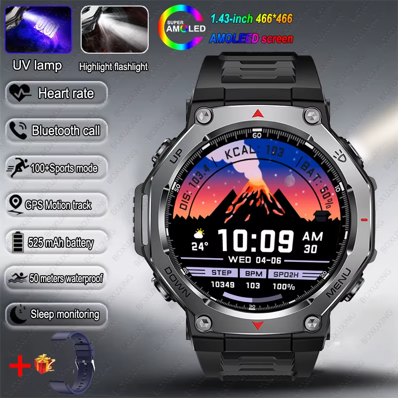 New Military Outdoor Sports Smart Watch GPS Motion Track 5 ATM Waterproof Heart Rate HD Bluetooth Call Smartwatch Men for Xiaomi
