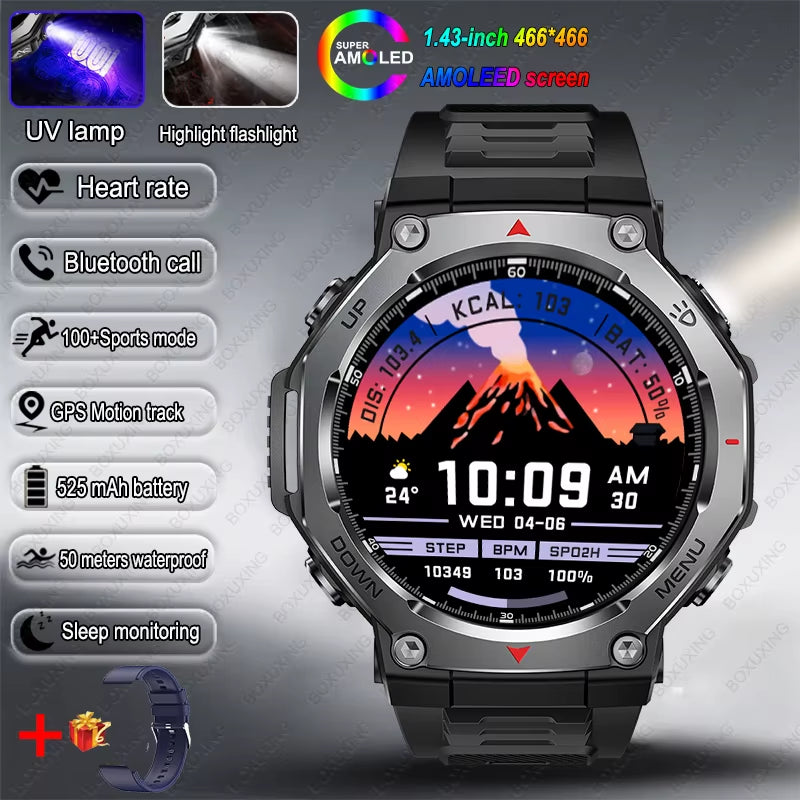 New Military Outdoor Sports Smart Watch GPS Motion Track 5 ATM Waterproof Heart Rate HD Bluetooth Call Smartwatch Men for Xiaomi