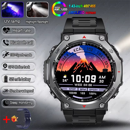 New Military Outdoor Sports Smart Watch GPS Motion Track 5 ATM Waterproof Heart Rate HD Bluetooth Call Smartwatch Men for Xiaomi