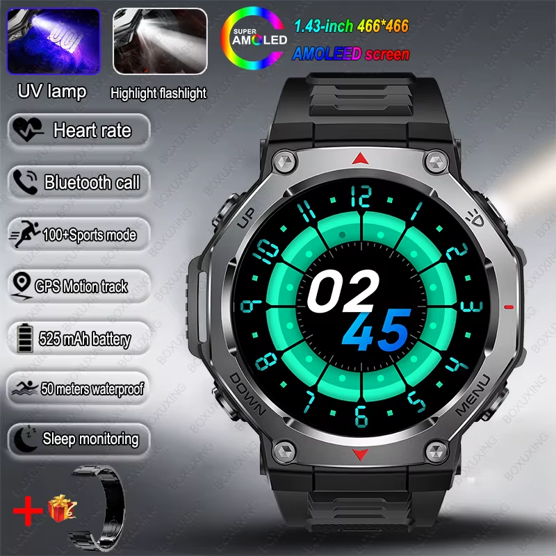 New Military Outdoor Sports Smart Watch GPS Motion Track 5 ATM Waterproof Heart Rate HD Bluetooth Call Smartwatch Men for Xiaomi