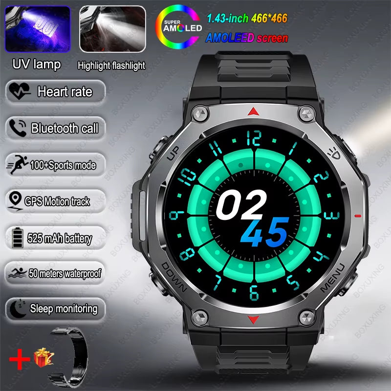 New Military Outdoor Sports Smart Watch GPS Motion Track 5 ATM Waterproof Heart Rate HD Bluetooth Call Smartwatch Men for Xiaomi