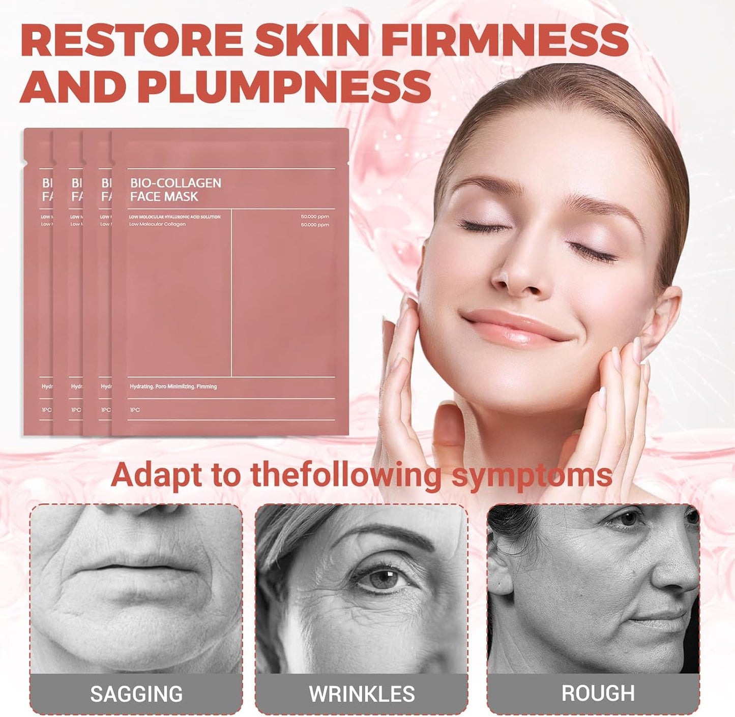 4 Pcs Bio-Collagen Real Deep Mask, Masque Collagene Korean, Anti-Âge Mask Collagen, Collagène Masque Soluble, Masque Hydratant Visage Pour Les Peaux Sèches Ternes