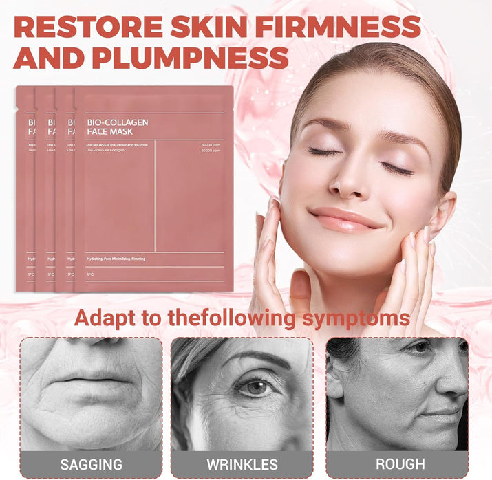 4 Pcs Bio-Collagen Real Deep Mask, Masque Collagene Korean, Anti-Âge Mask Collagen, Collagène Masque Soluble, Masque Hydratant Visage Pour Les Peaux Sèches Ternes