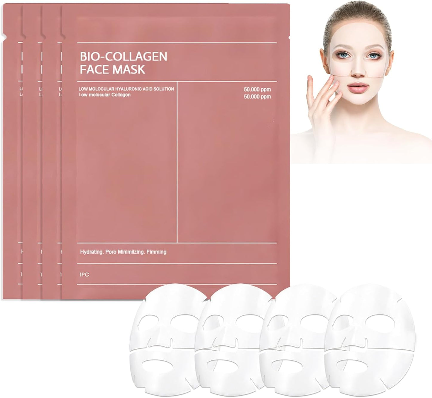 4 Pcs Bio-Collagen Real Deep Mask, Masque Collagene Korean, Anti-Âge Mask Collagen, Collagène Masque Soluble, Masque Hydratant Visage Pour Les Peaux Sèches Ternes