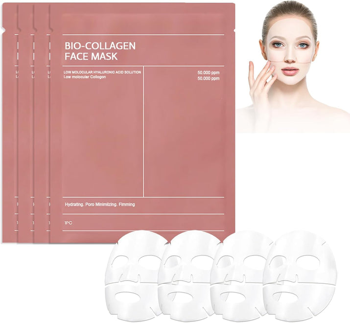 4 Pcs Bio-Collagen Real Deep Mask, Masque Collagene Korean, Anti-Âge Mask Collagen, Collagène Masque Soluble, Masque Hydratant Visage Pour Les Peaux Sèches Ternes