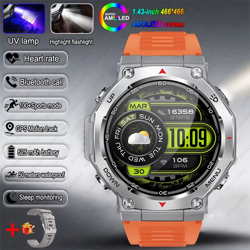New Military Outdoor Sports Smart Watch GPS Motion Track 5 ATM Waterproof Heart Rate HD Bluetooth Call Smartwatch Men for Xiaomi