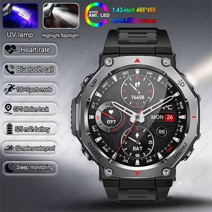 New Military Outdoor Sports Smart Watch GPS Motion Track 5 ATM Waterproof Heart Rate HD Bluetooth Call Smartwatch Men for Xiaomi