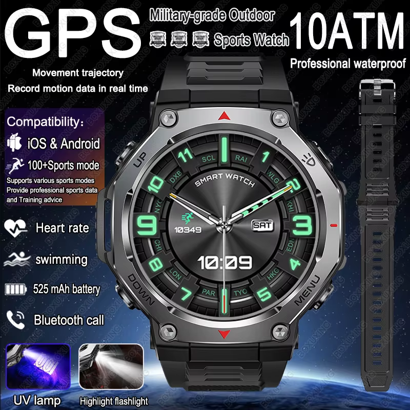 New Military Outdoor Sports Smart Watch GPS Motion Track 5 ATM Waterproof Heart Rate HD Bluetooth Call Smartwatch Men for Xiaomi