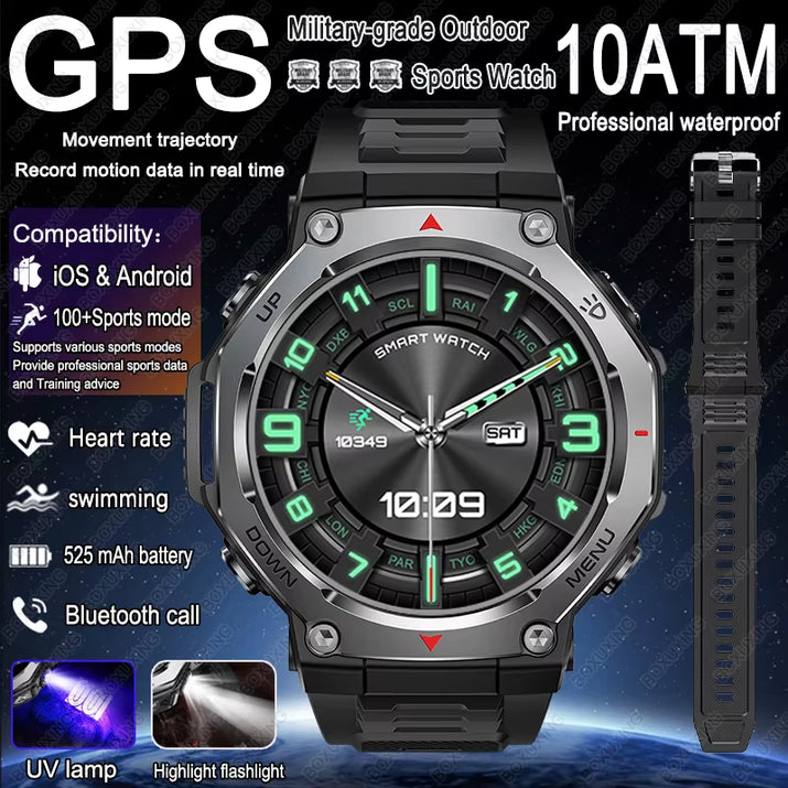 New Military Outdoor Sports Smart Watch GPS Motion Track 5 ATM Waterproof Heart Rate HD Bluetooth Call Smartwatch Men for Xiaomi