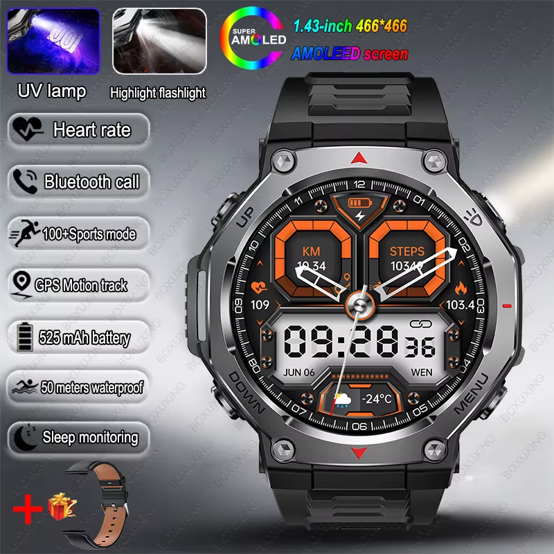 New Military Outdoor Sports Smart Watch GPS Motion Track 5 ATM Waterproof Heart Rate HD Bluetooth Call Smartwatch Men for Xiaomi