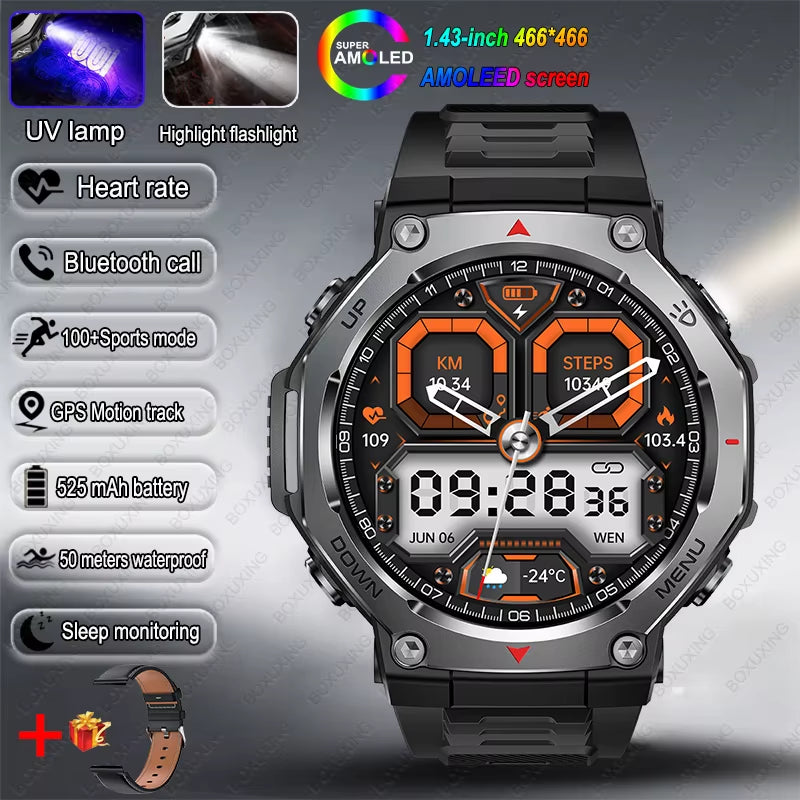 New Military Outdoor Sports Smart Watch GPS Motion Track 5 ATM Waterproof Heart Rate HD Bluetooth Call Smartwatch Men for Xiaomi