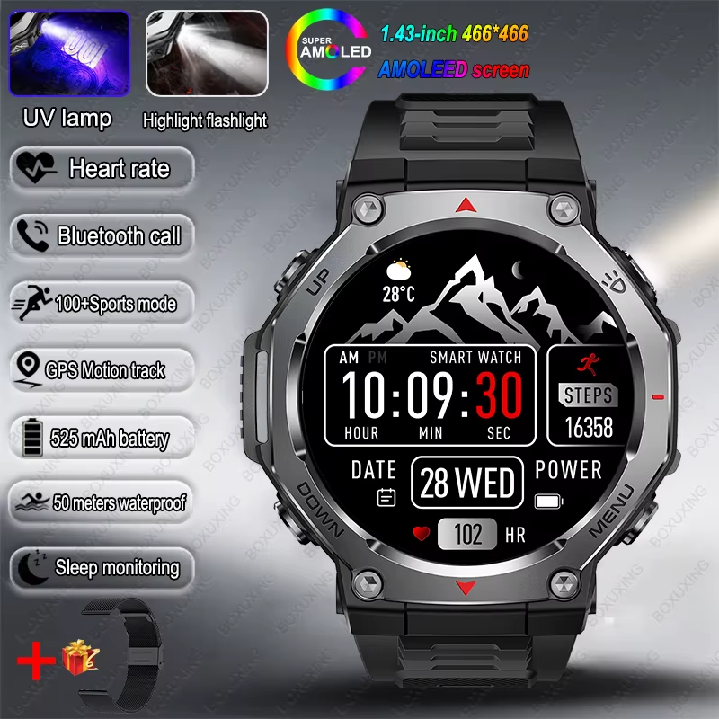 New Military Outdoor Sports Smart Watch GPS Motion Track 5 ATM Waterproof Heart Rate HD Bluetooth Call Smartwatch Men for Xiaomi