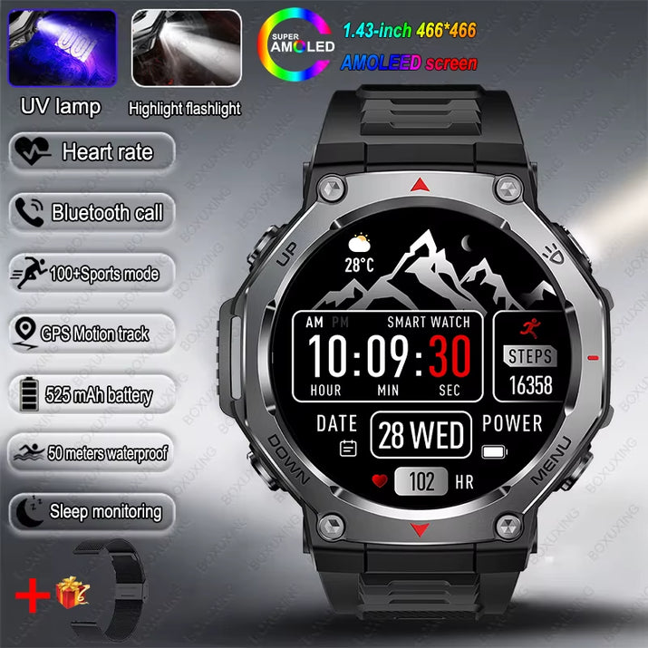 New Military Outdoor Sports Smart Watch GPS Motion Track 5 ATM Waterproof Heart Rate HD Bluetooth Call Smartwatch Men for Xiaomi